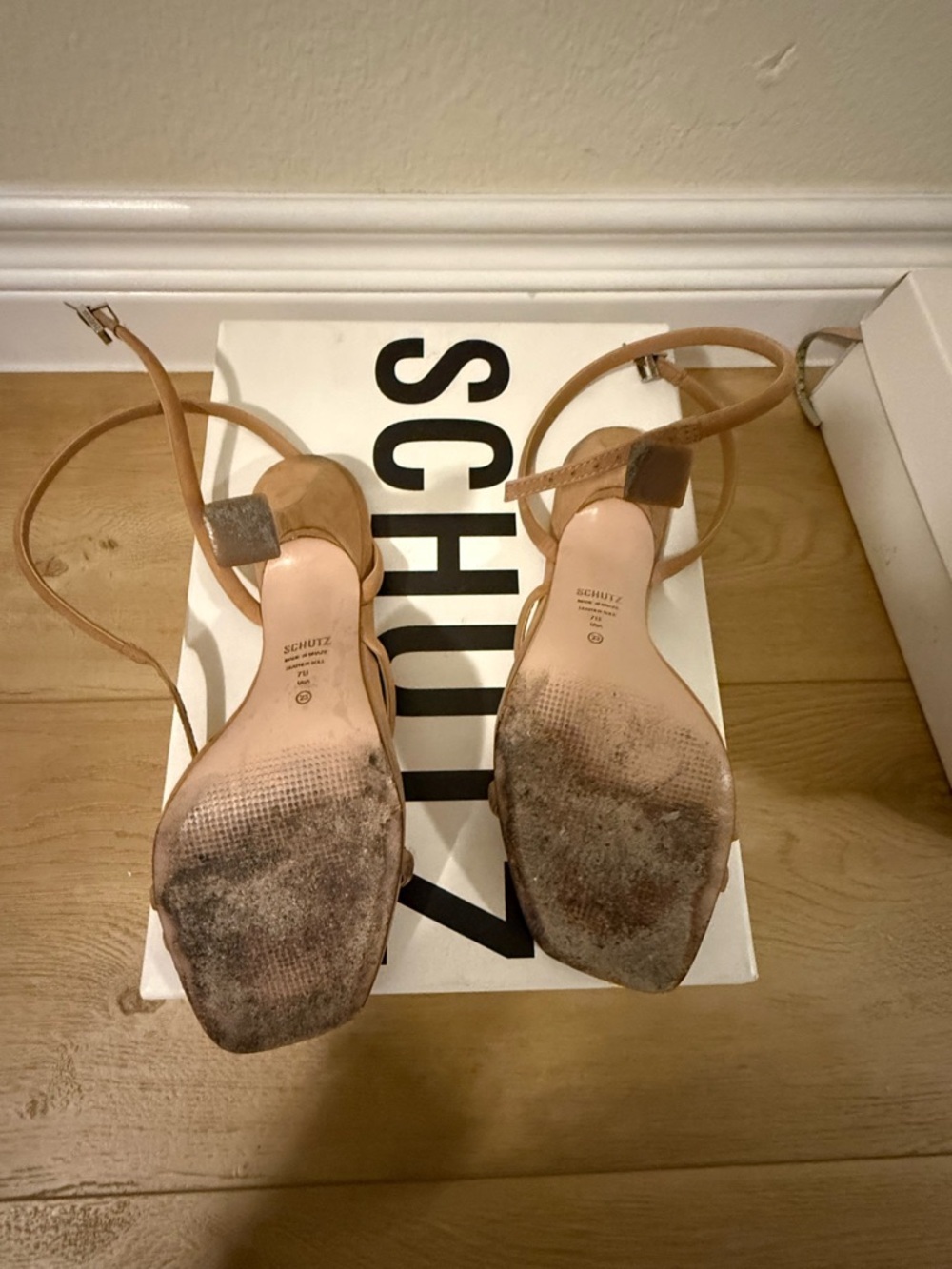 SCHUTZ Tan Strappy Square-Toe High Heel Sandals - Picture 3 of 3